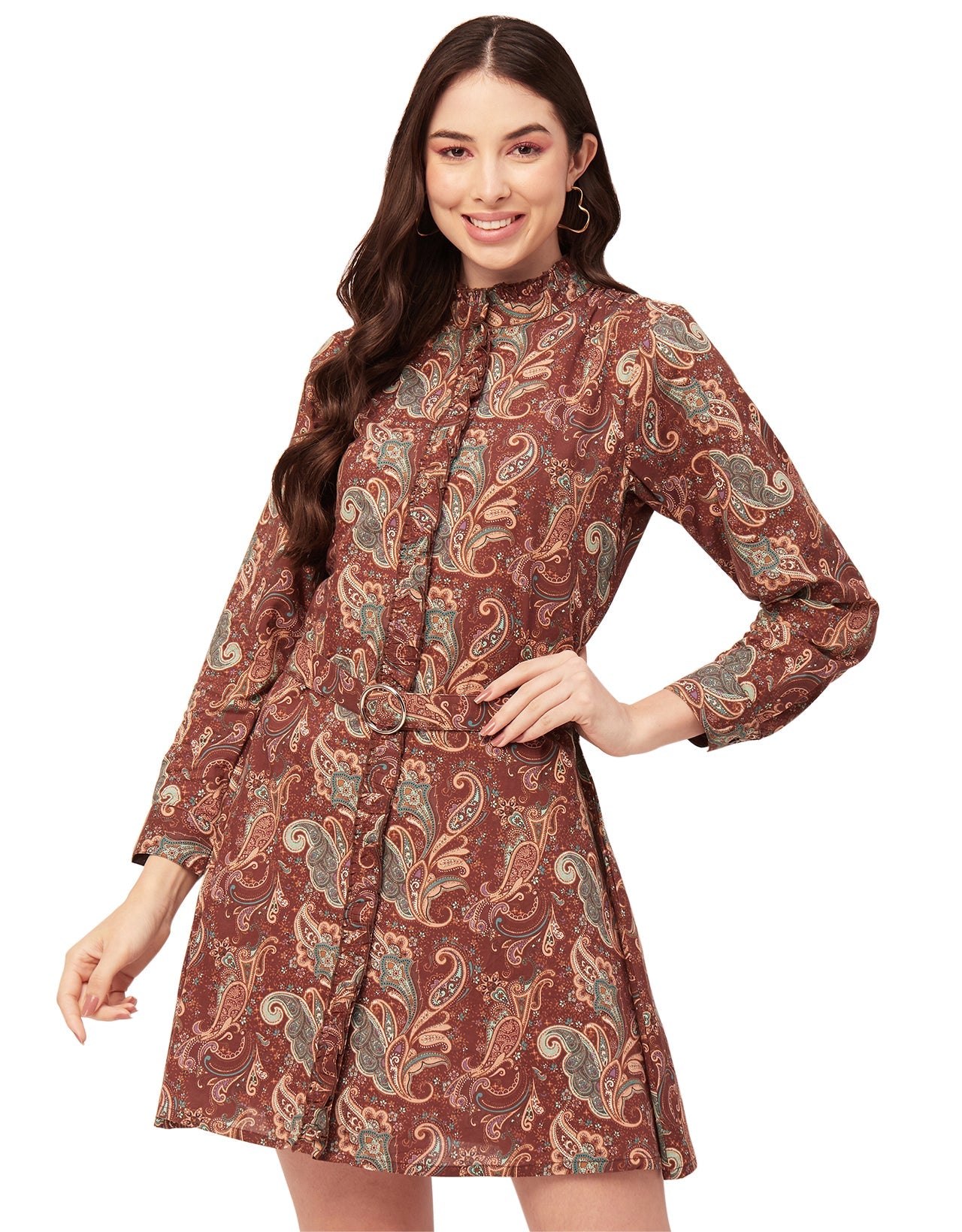 Printed Cotton Dress, Ruffled Collar
