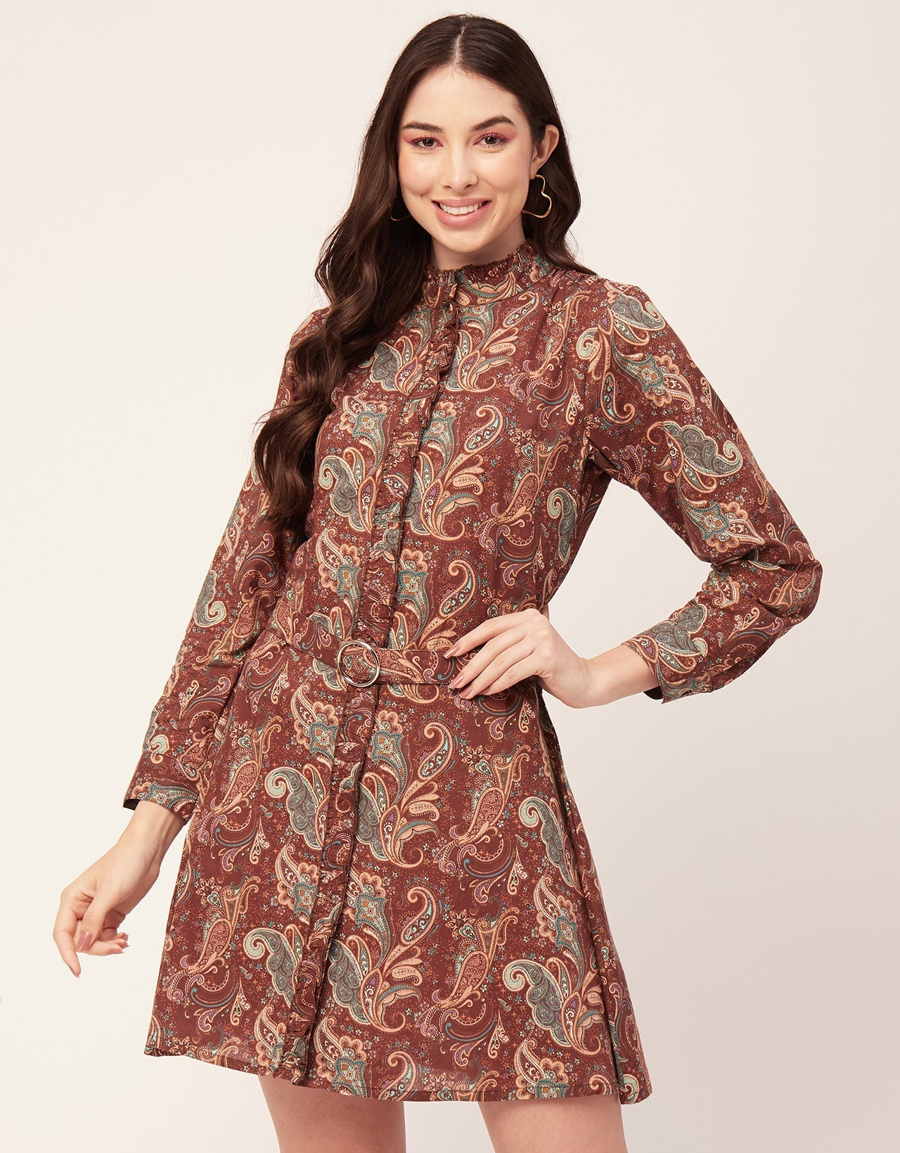 Printed Cotton Dress, Ruffled Collar