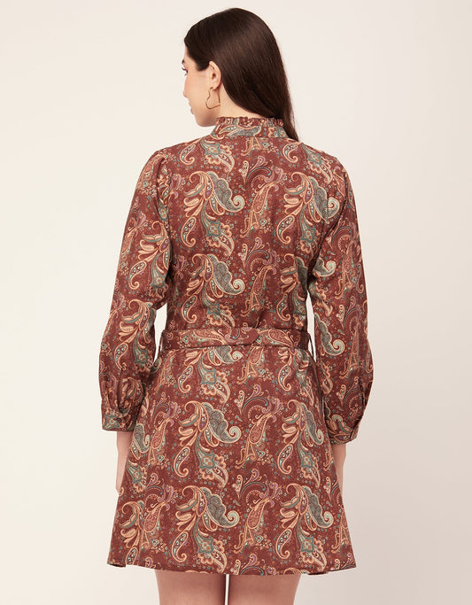 Printed Cotton Dress, Ruffled Collar