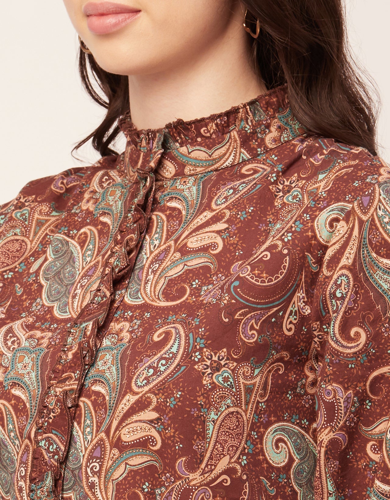 Printed Cotton Dress, Ruffled Collar