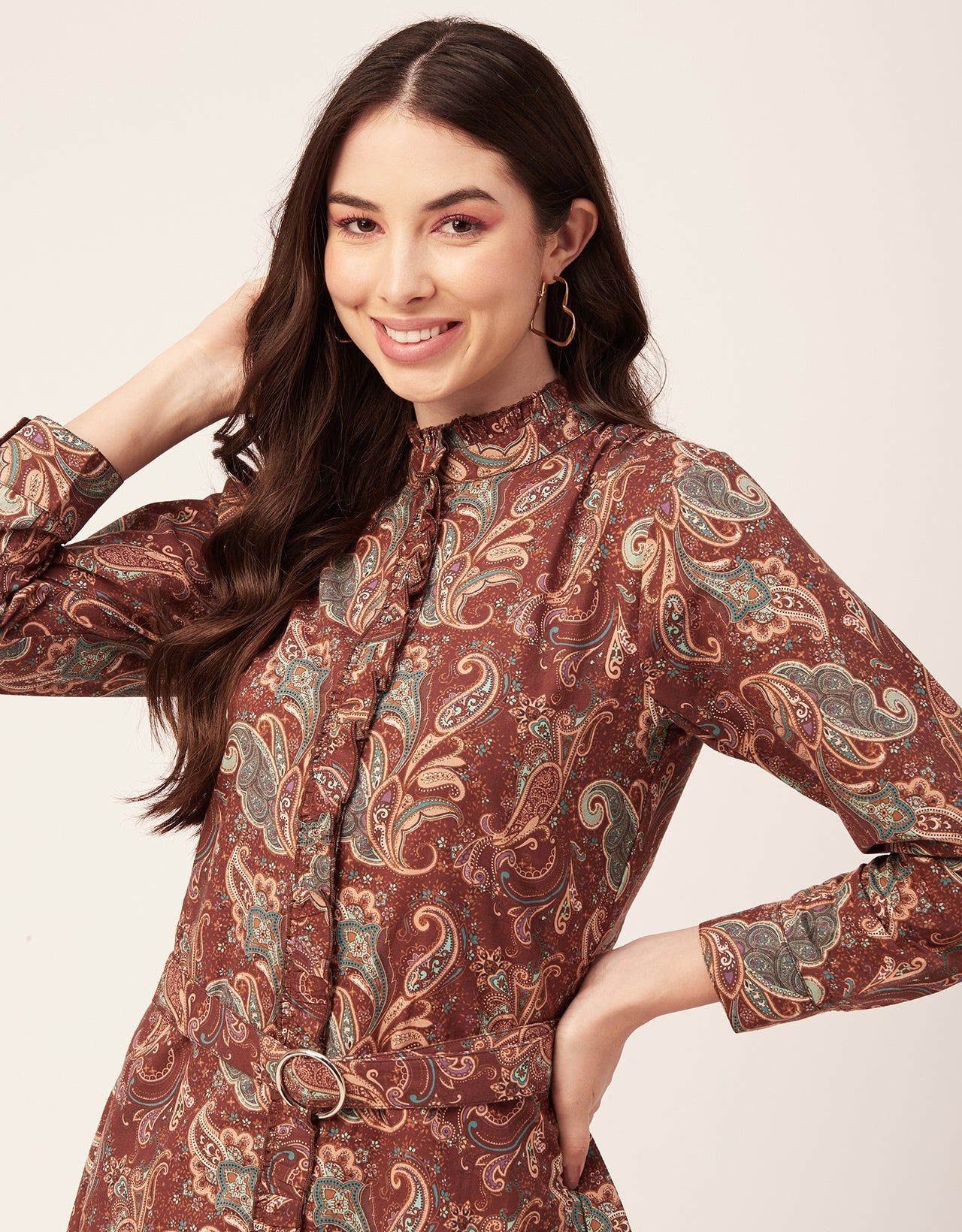 Printed Cotton Dress, Ruffled Collar