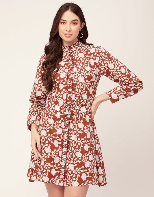 Printed Cotton Dress, Ruffled Collar