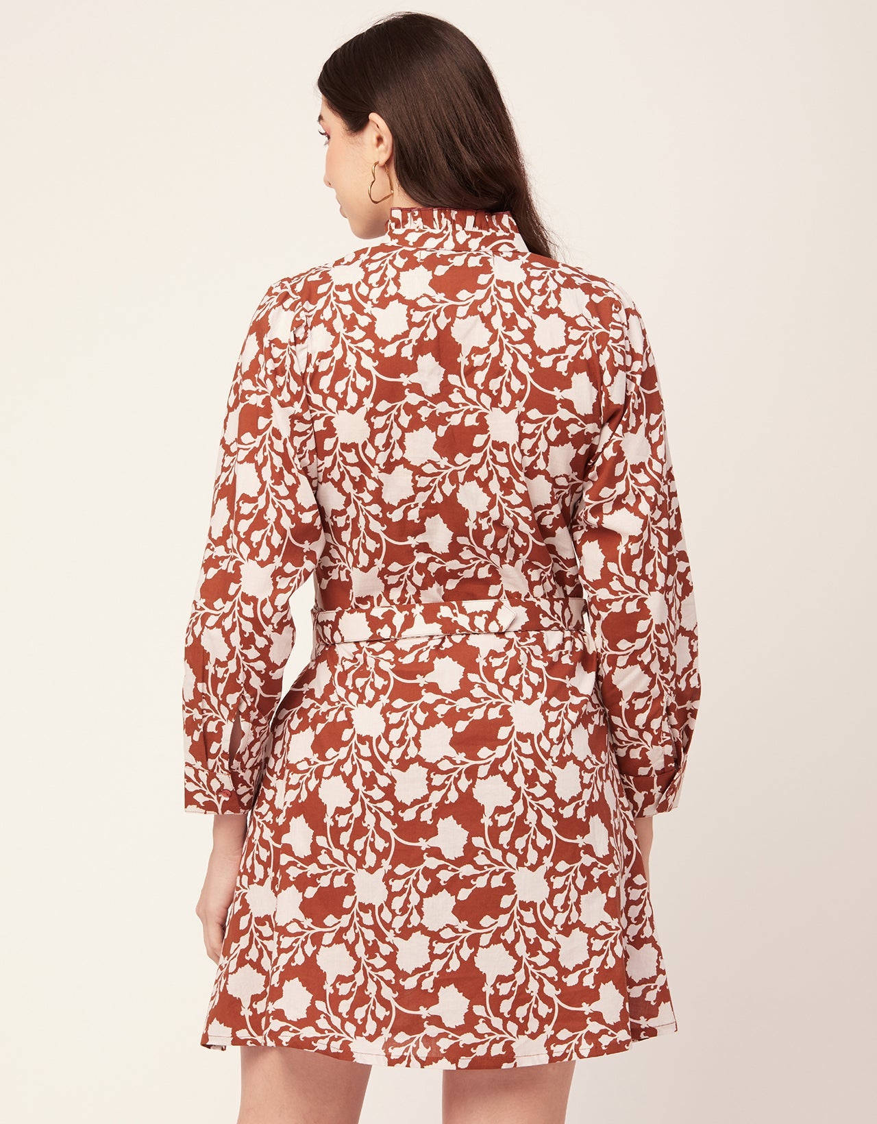 Printed Cotton Dress, Ruffled Collar
