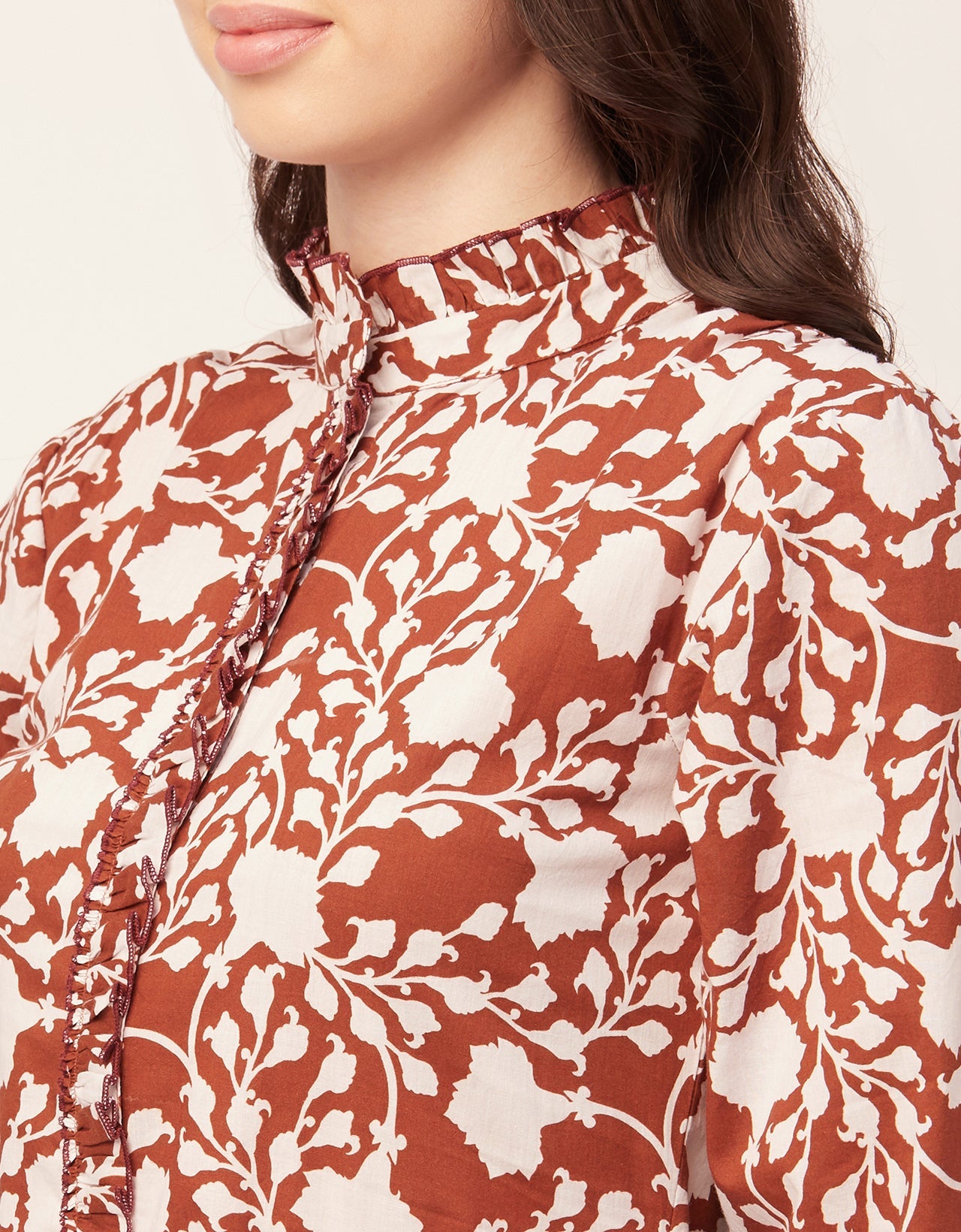 Printed Cotton Dress, Ruffled Collar