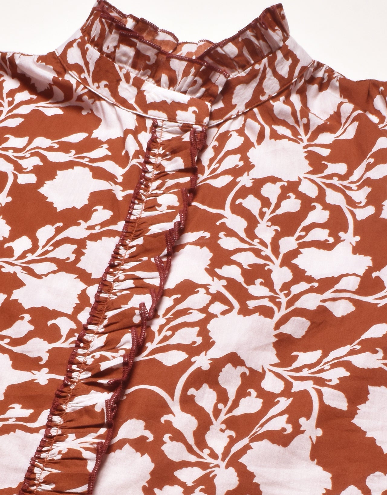Printed Cotton Dress, Ruffled Collar
