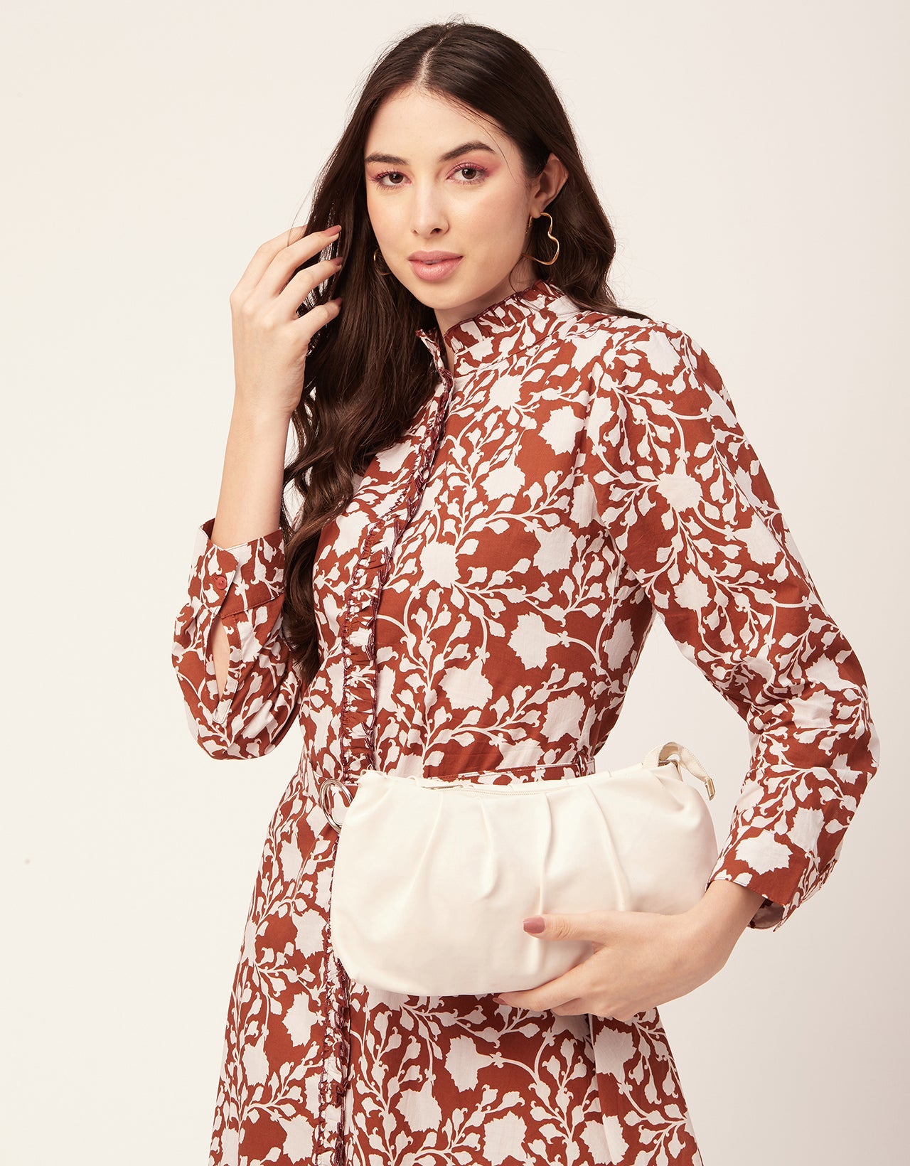 Printed Cotton Dress, Ruffled Collar