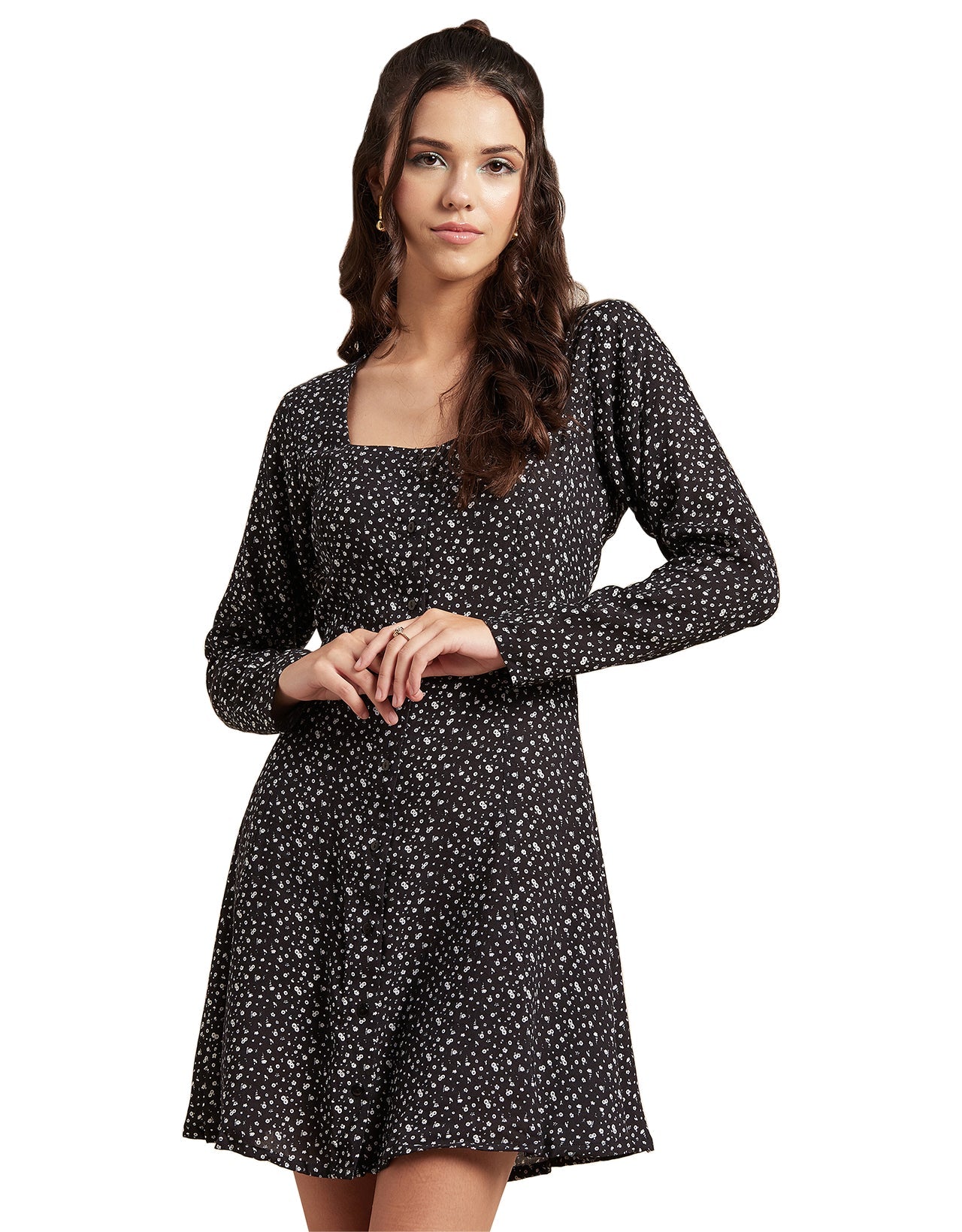 Long Sleeves Dress, Square Neck