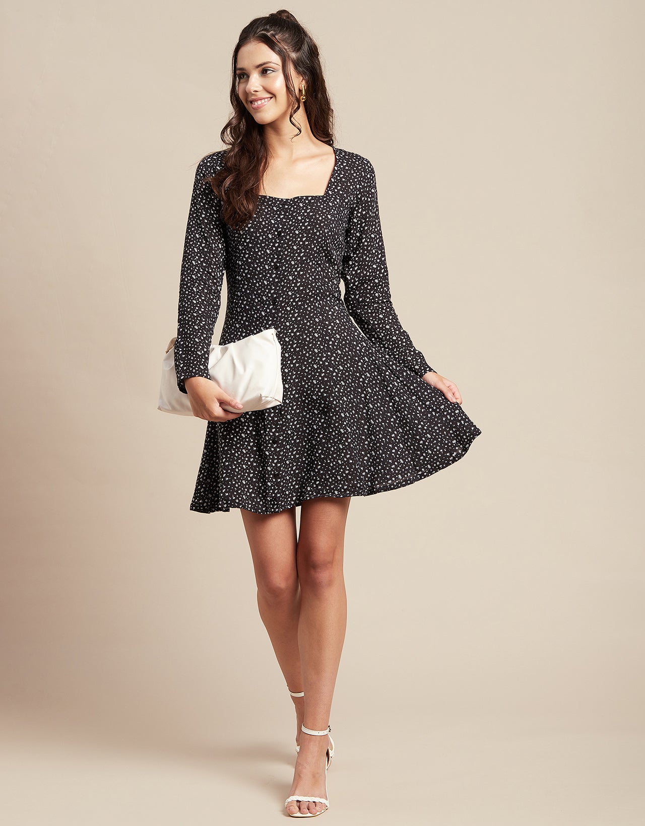 Long Sleeves Dress, Square Neck