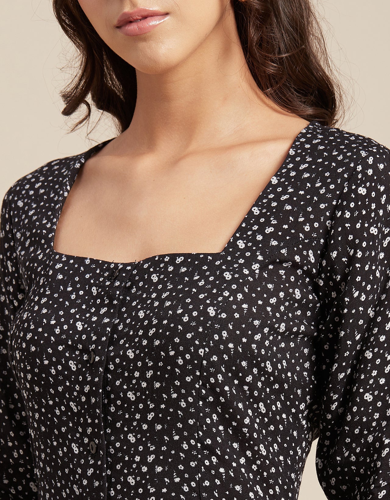 Long Sleeves Dress, Square Neck