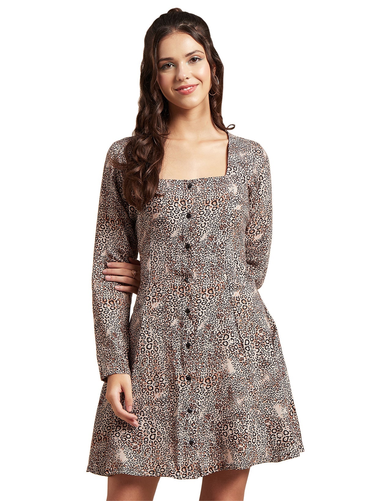 Long Sleeves Dress, Square Neck