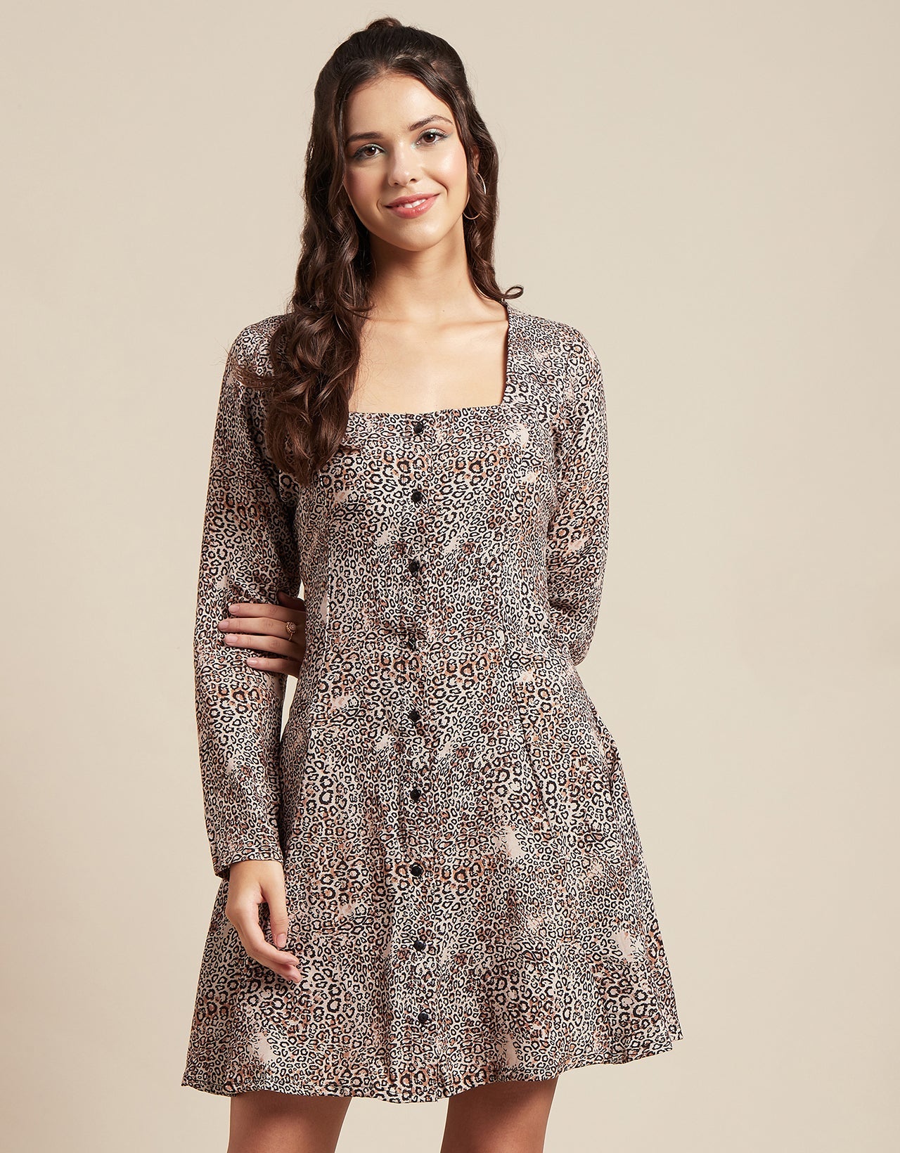 Long Sleeves Dress, Square Neck