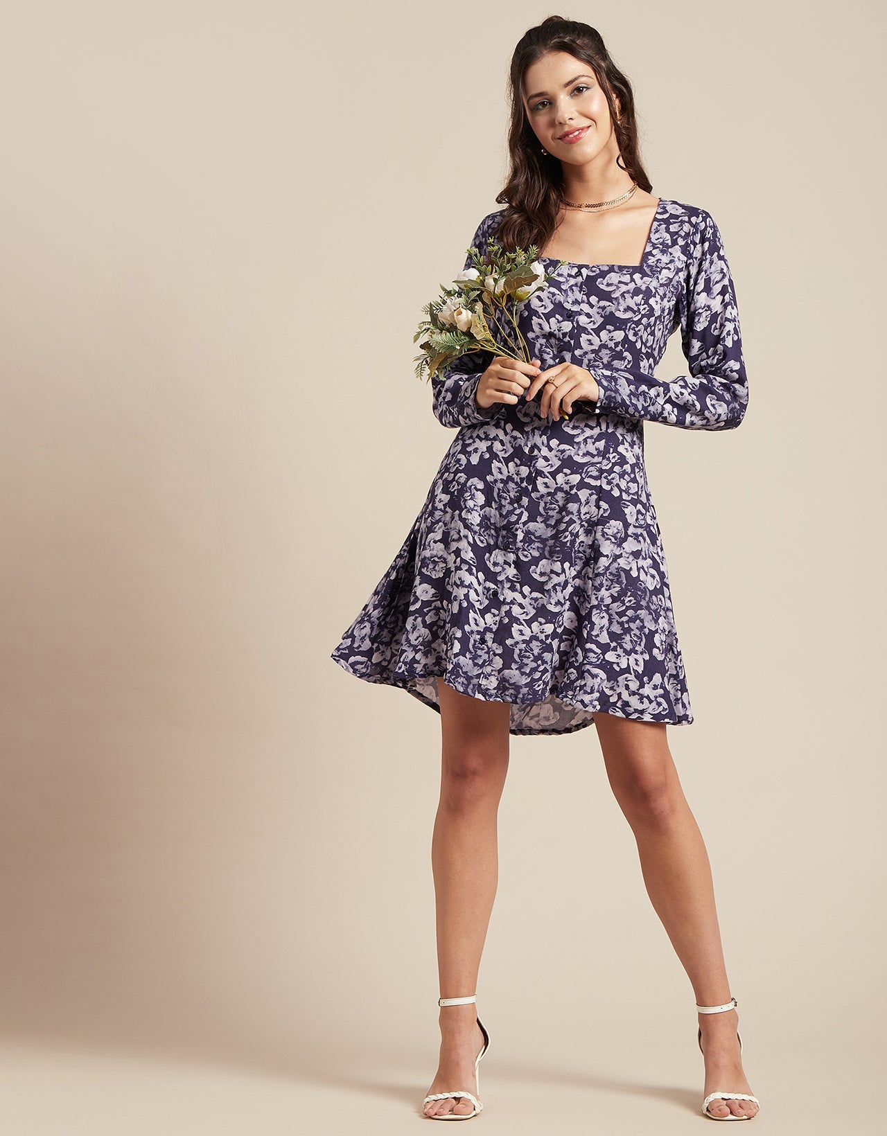 Long Sleeves Dress, Square Neck