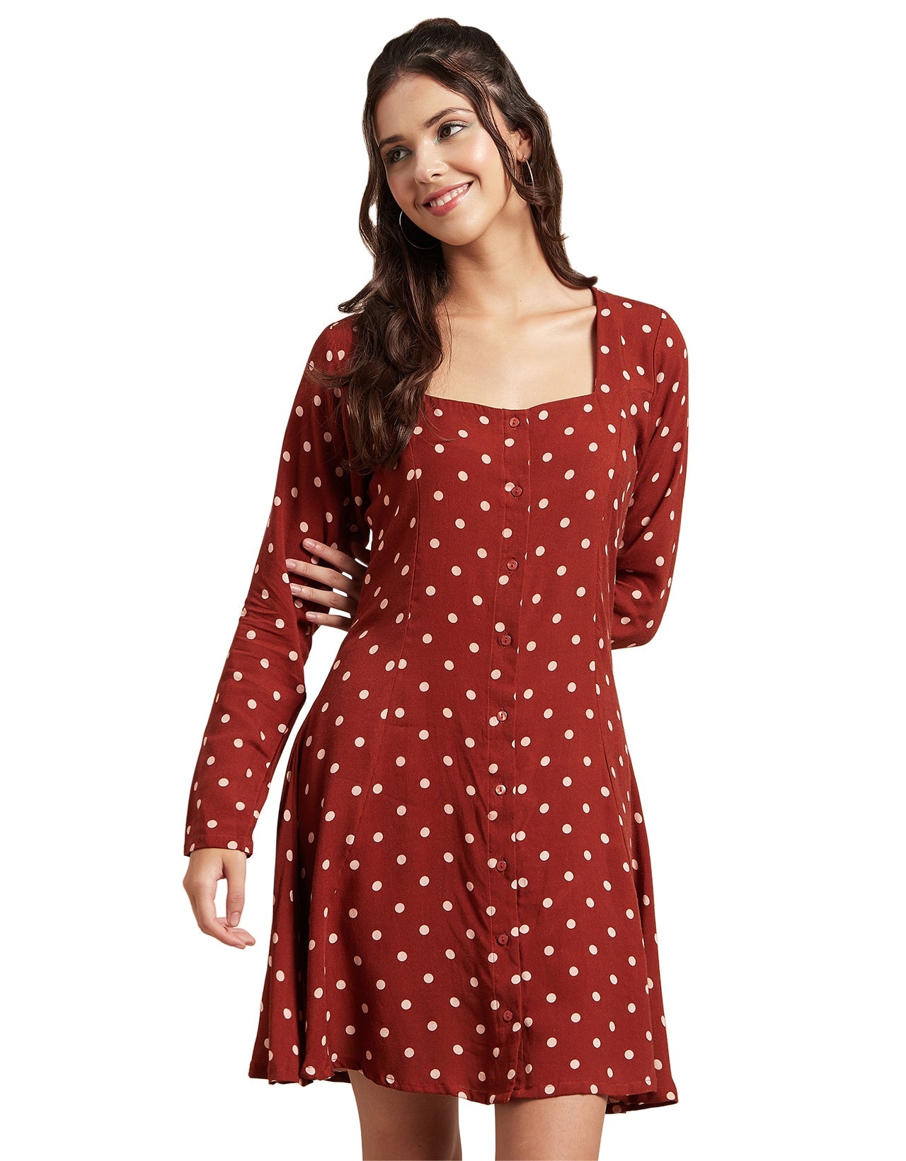 Long Sleeves Dress, Square Neck