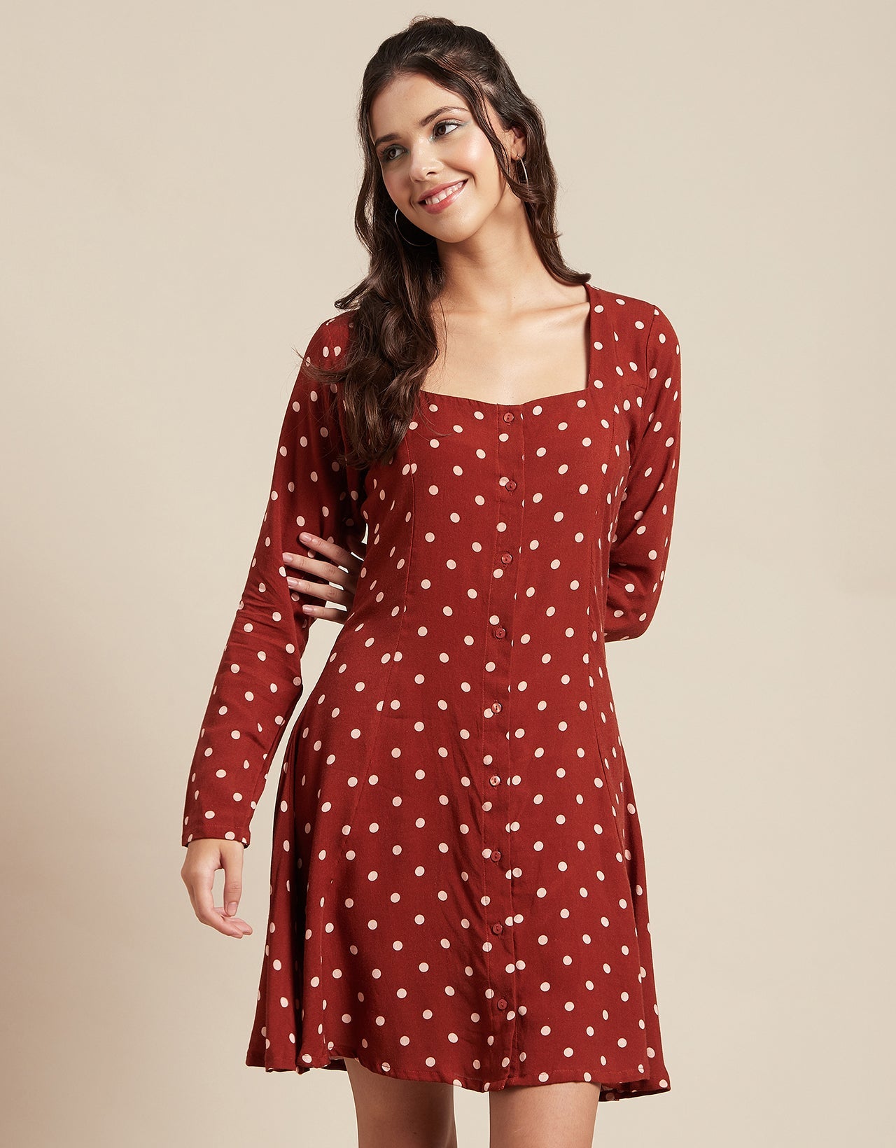 Long Sleeves Dress, Square Neck