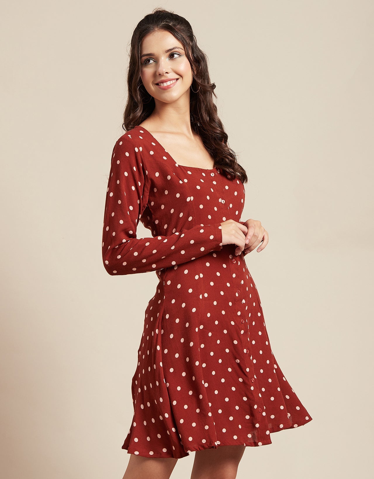 Long Sleeves Dress, Square Neck