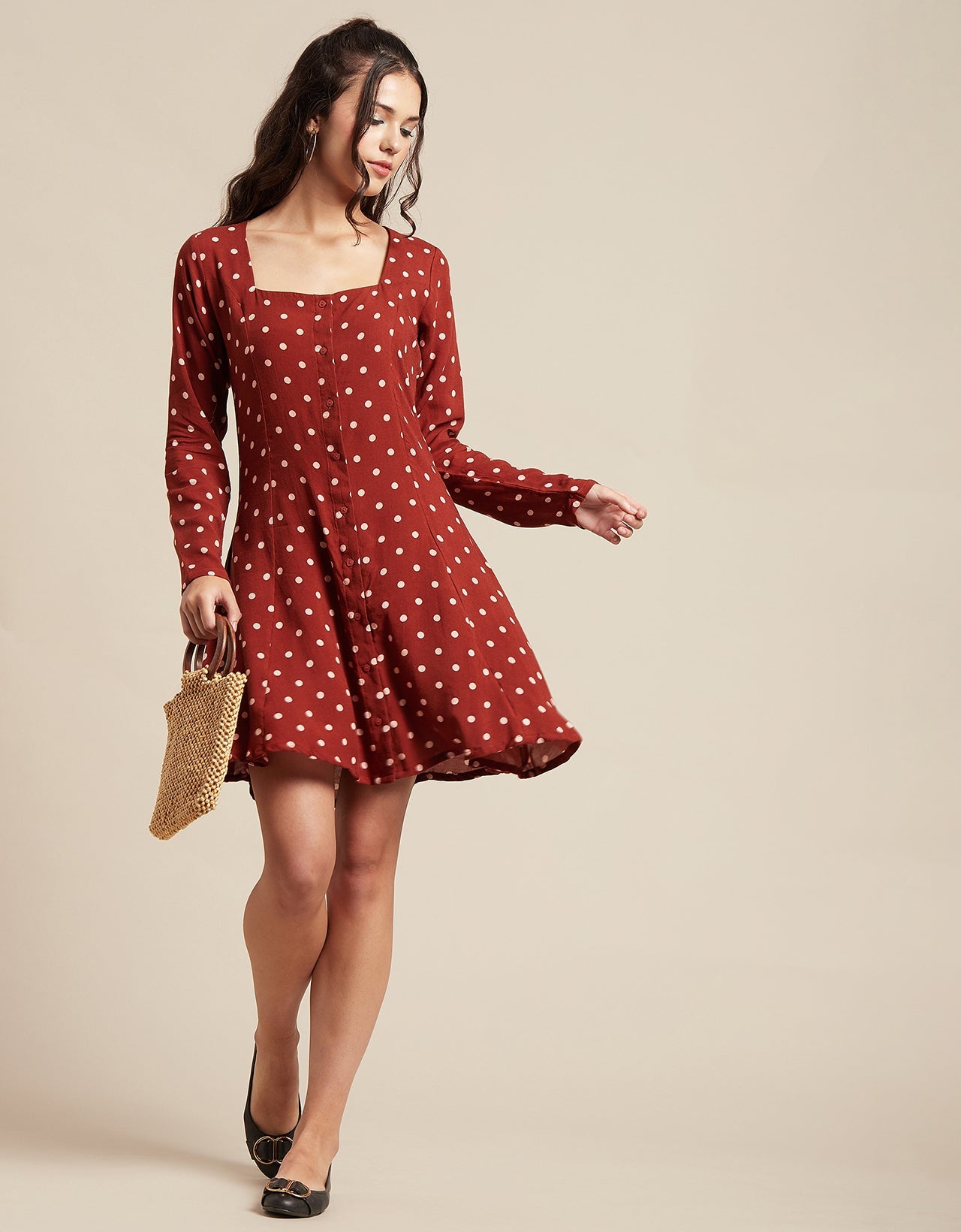 Long Sleeves Dress, Square Neck