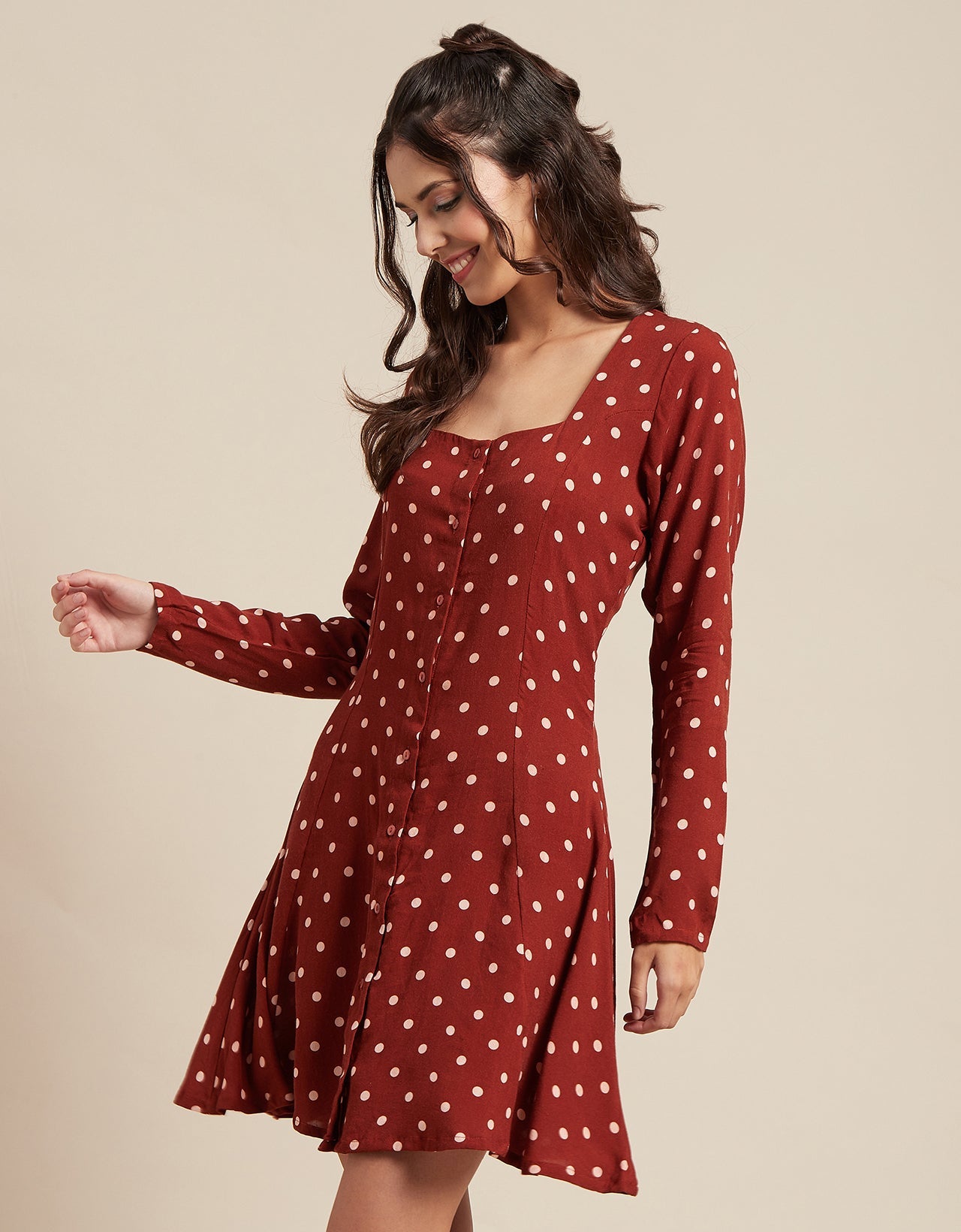Long Sleeves Dress, Square Neck