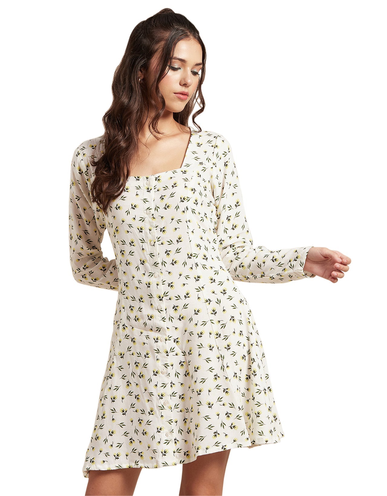 Long Sleeves Dress, Square Neck