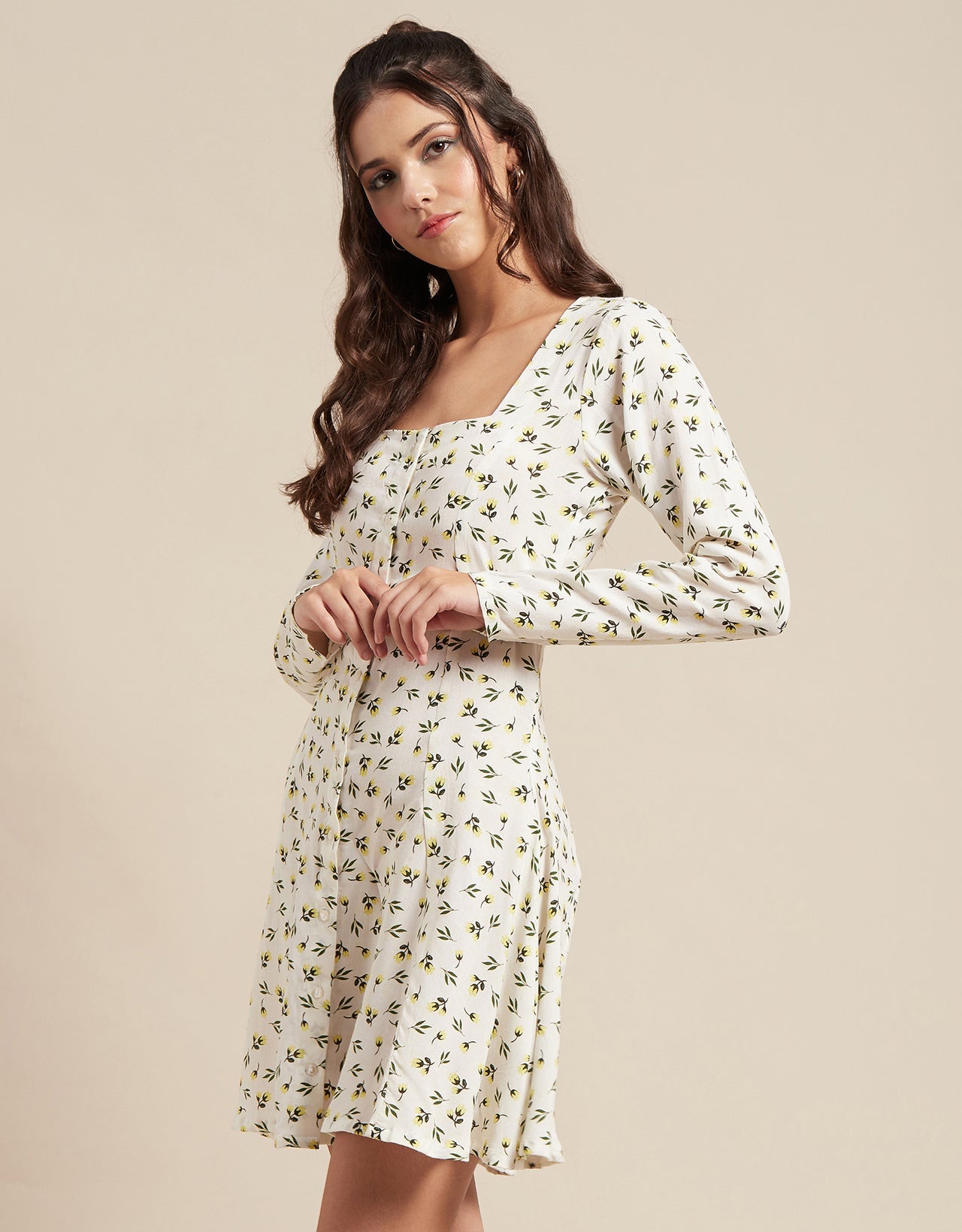 Long Sleeves Dress, Square Neck