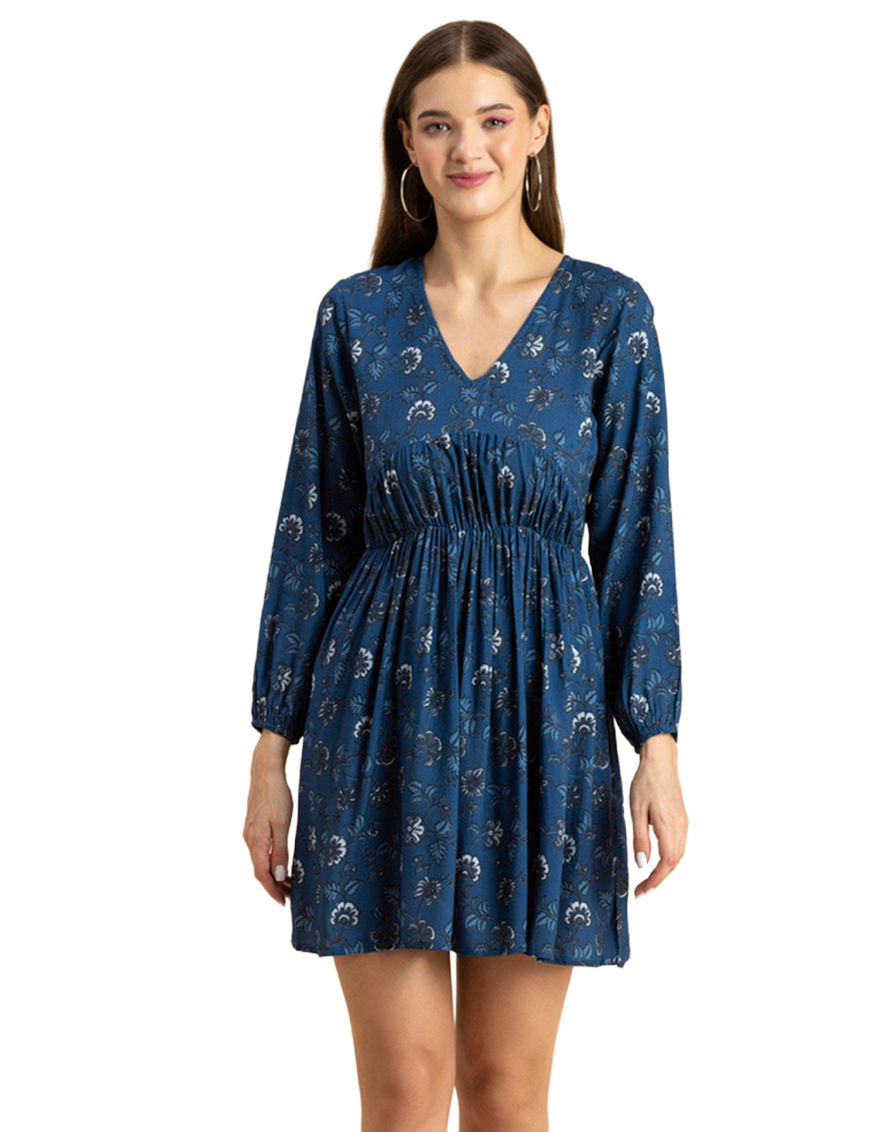 Printed Viscose Dress, Long Sleeves