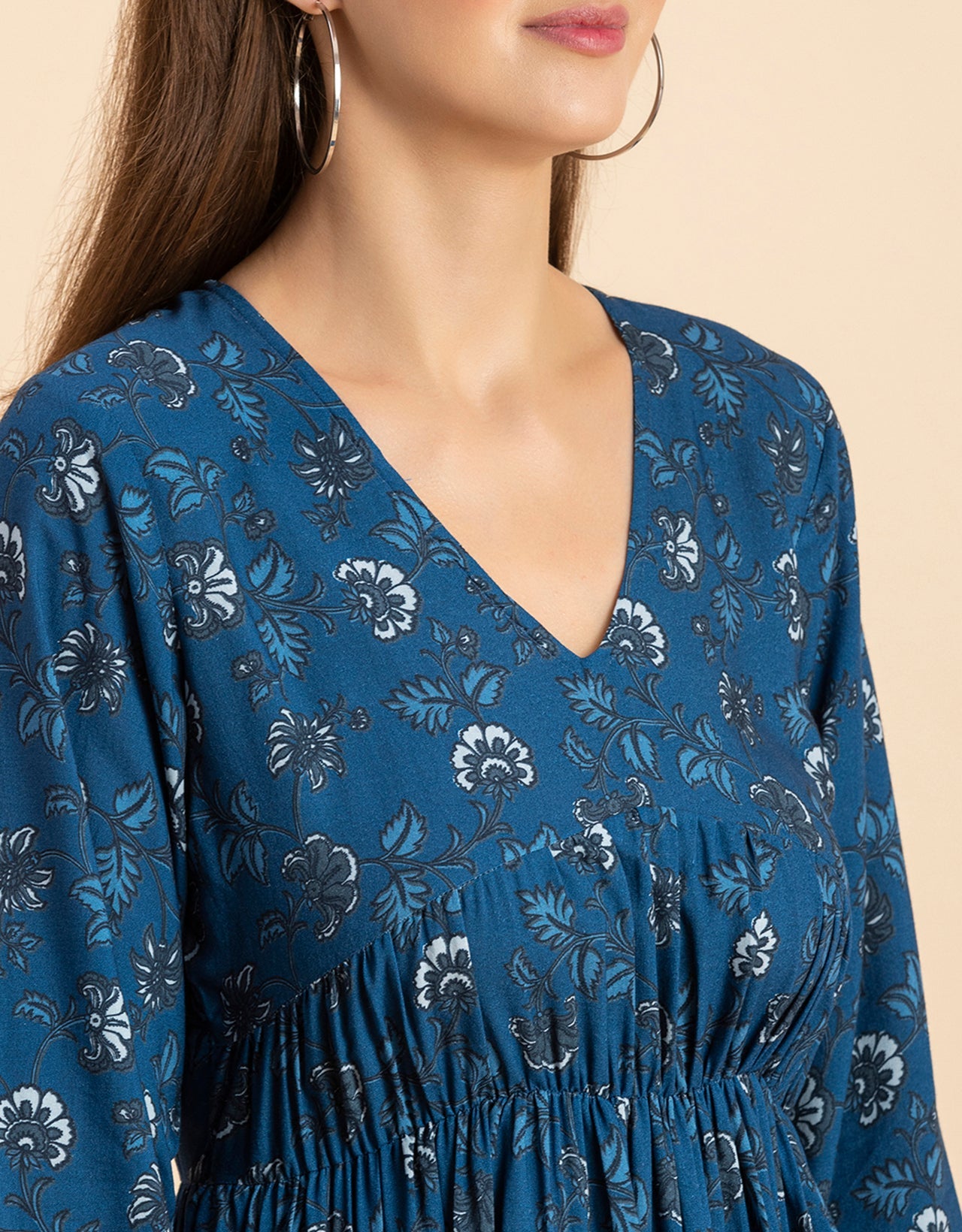 Printed Viscose Dress, Long Sleeves