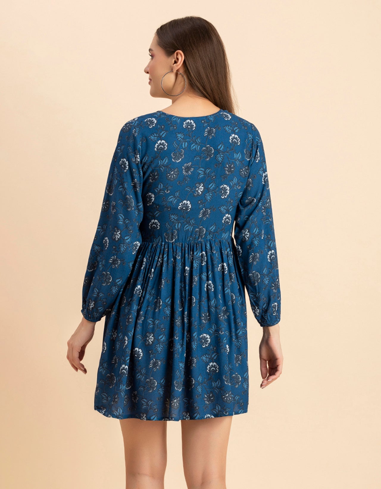 Printed Viscose Dress, Long Sleeves