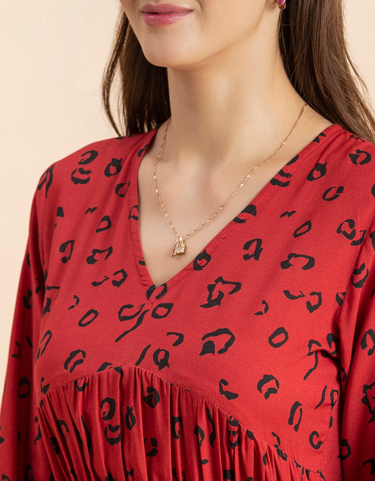 Printed Viscose Dress, Long Sleeves