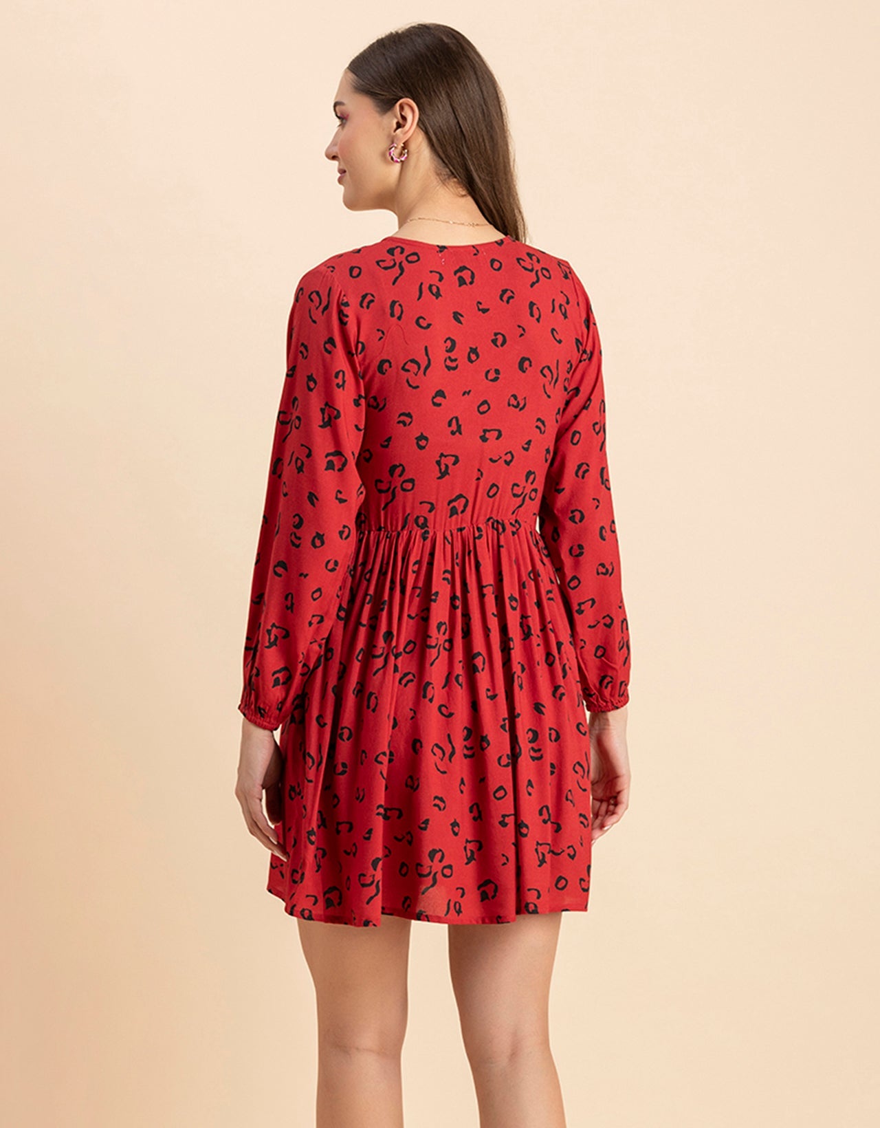 Printed Viscose Dress, Long Sleeves