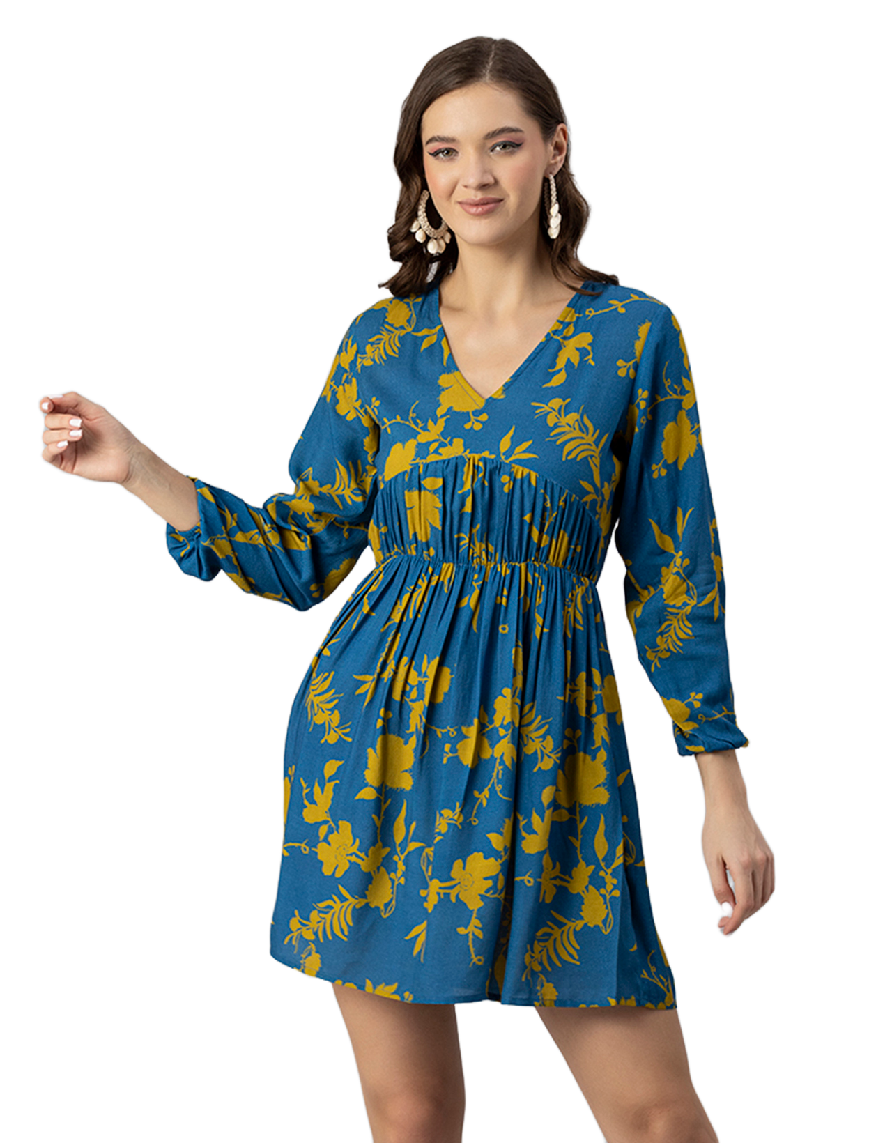 Printed Viscose Dress, Long Sleeves