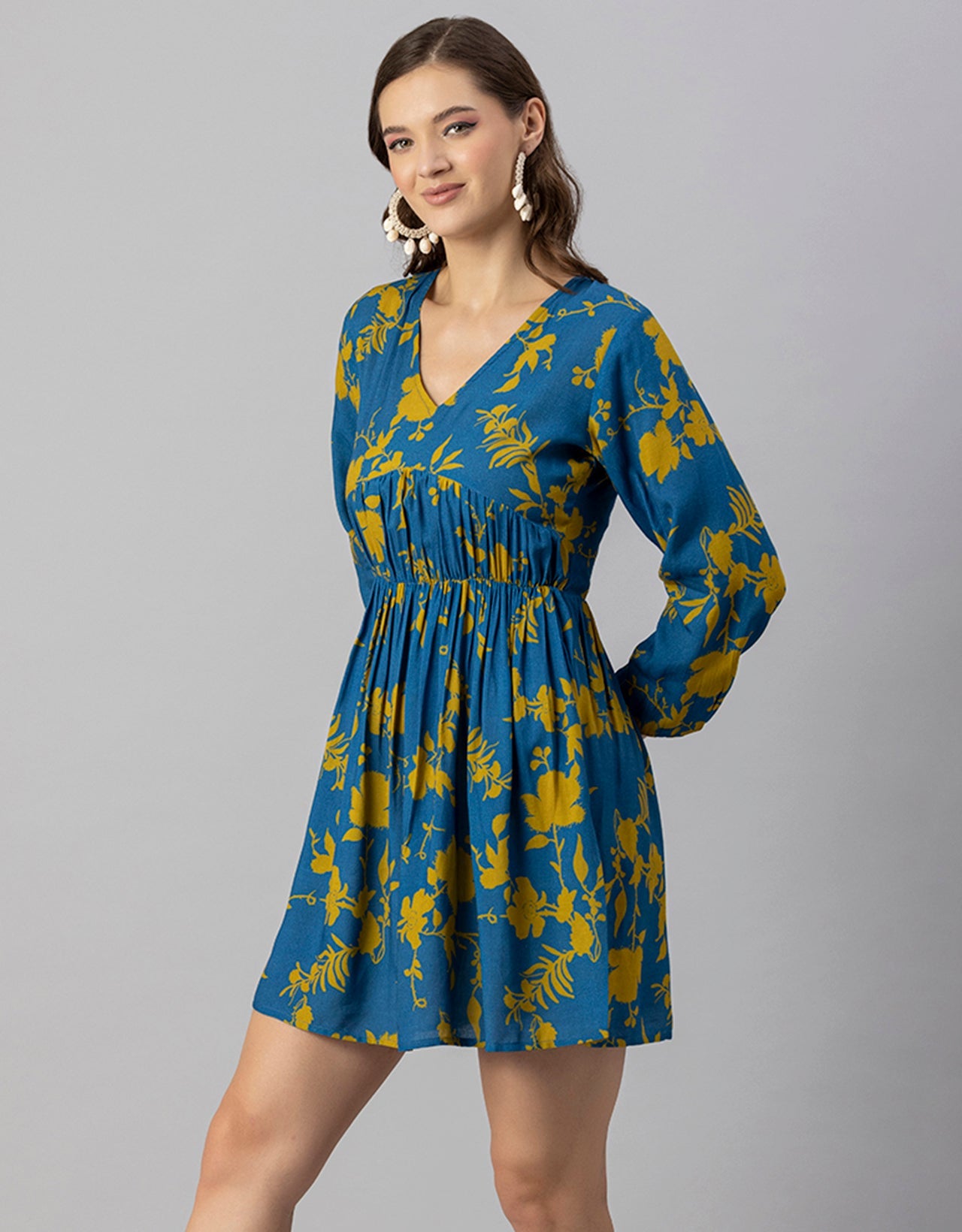 Printed Viscose Dress, Long Sleeves