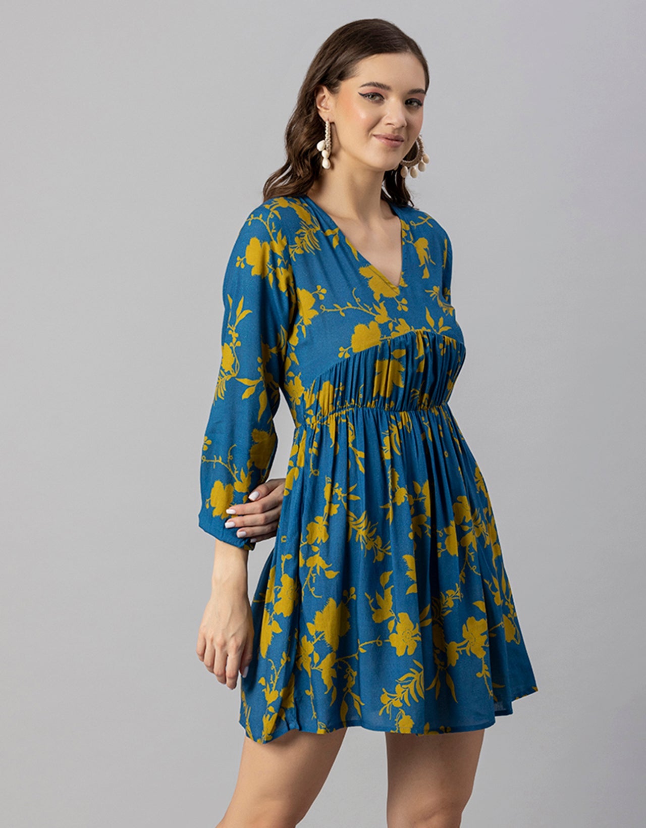 Printed Viscose Dress, Long Sleeves