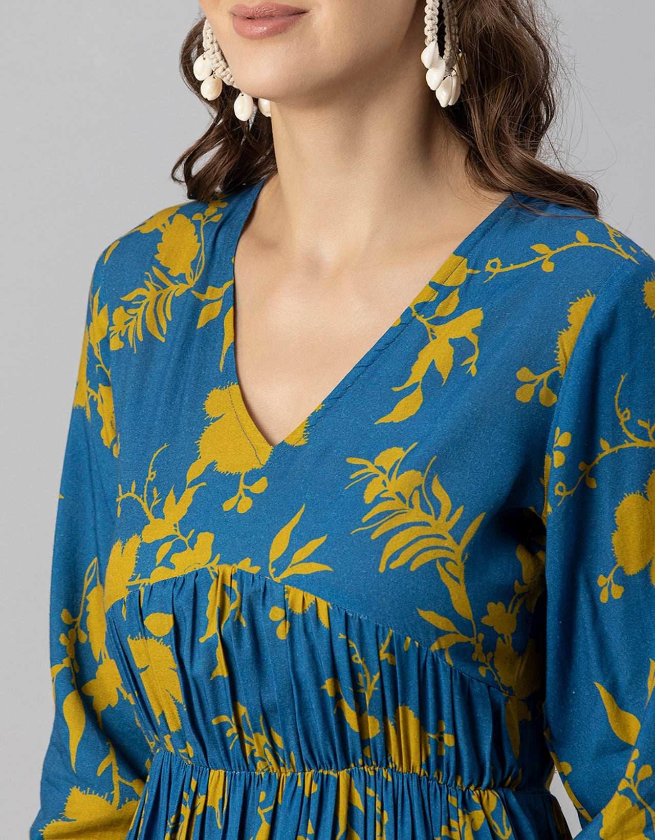 Printed Viscose Dress, Long Sleeves