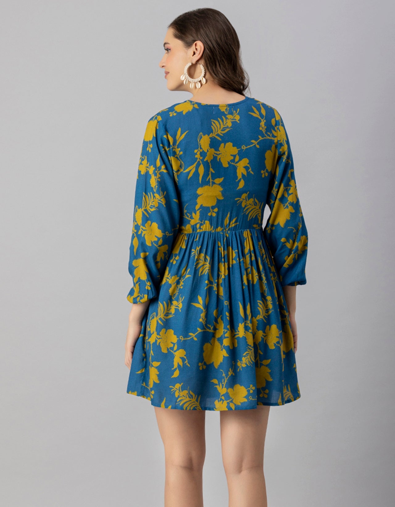 Printed Viscose Dress, Long Sleeves