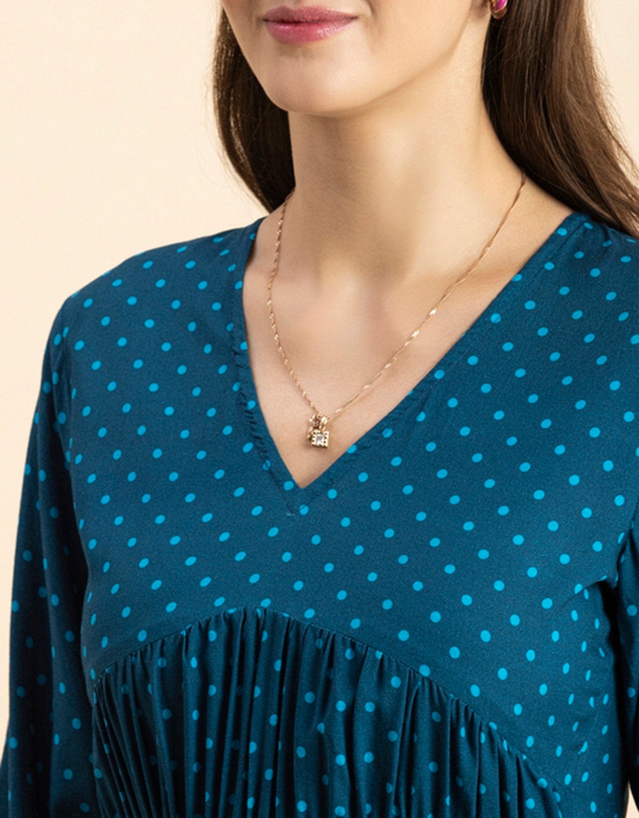 Printed Viscose Dress, Long Sleeves