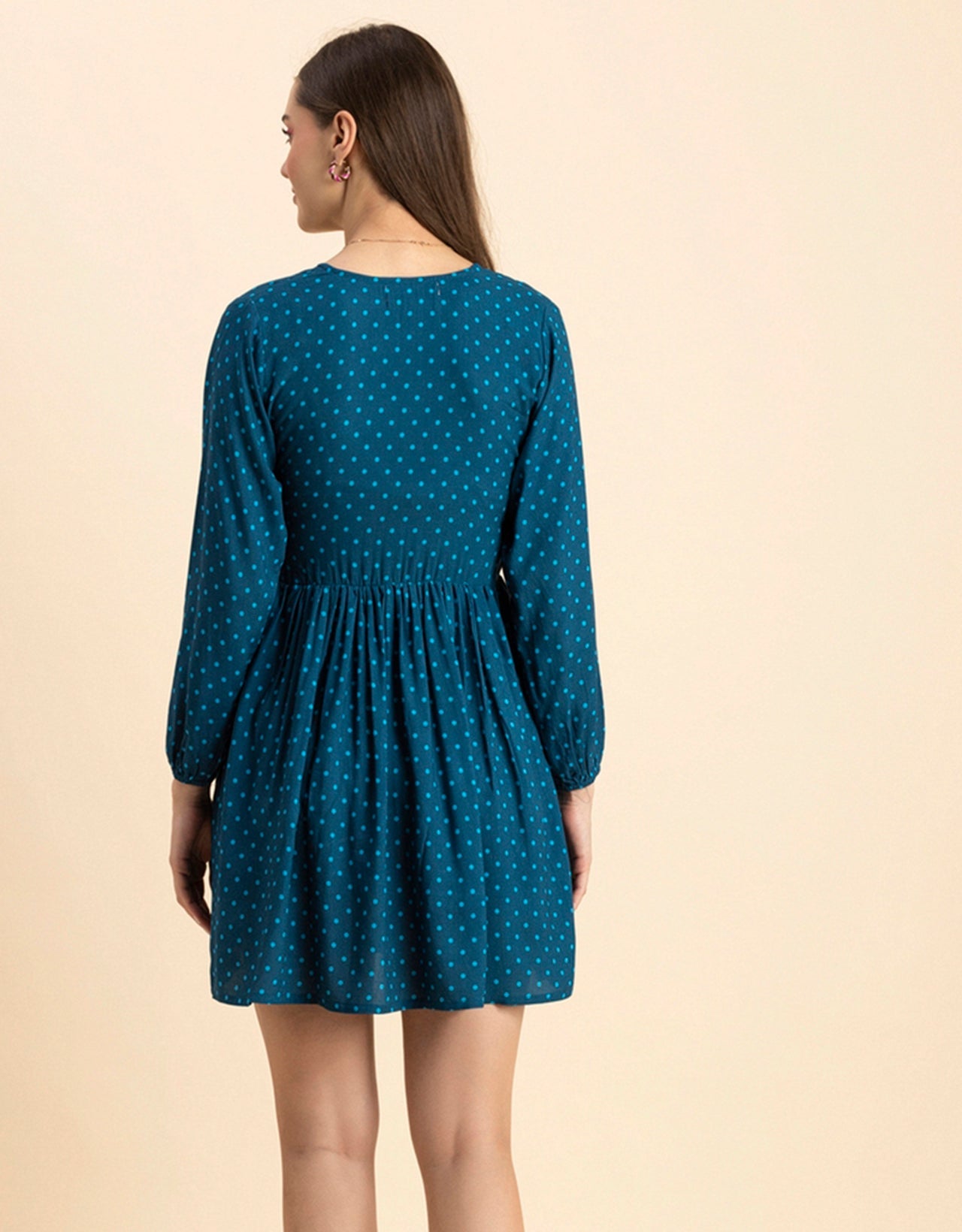 Printed Viscose Dress, Long Sleeves