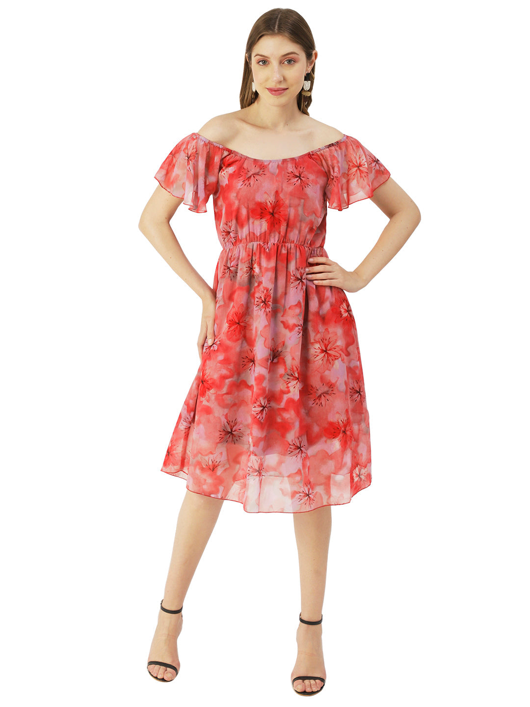 Off-Shoulder Midi Dress, Cinched
