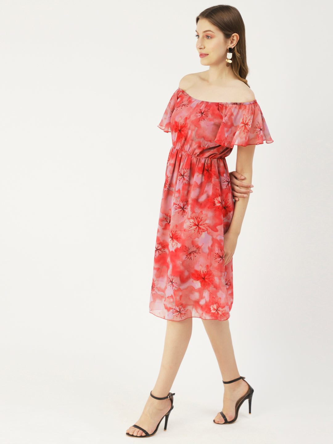 Off-Shoulder Midi Dress, Cinched