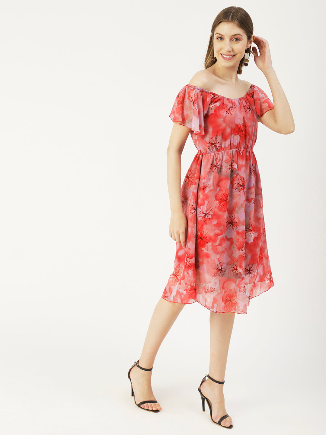 Off-Shoulder Midi Dress, Cinched