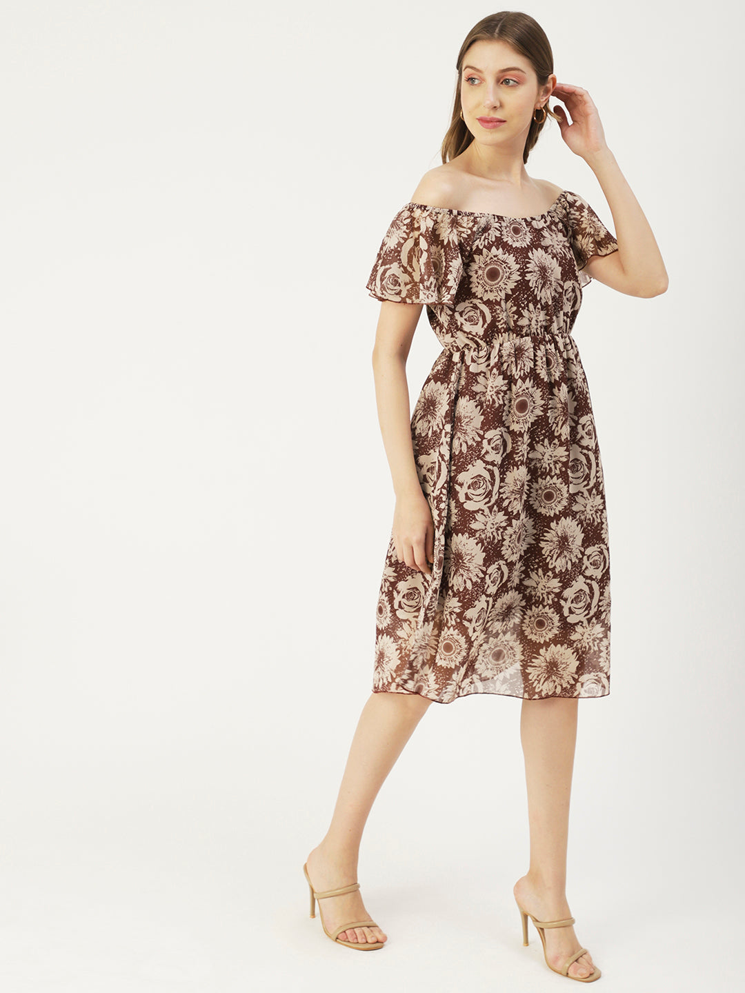 Off-Shoulder Midi Dress, Cinched