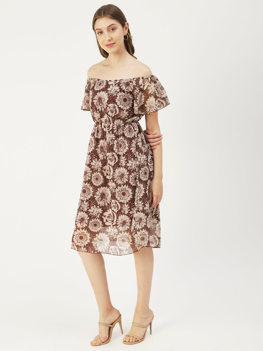 Off-Shoulder Midi Dress, Cinched