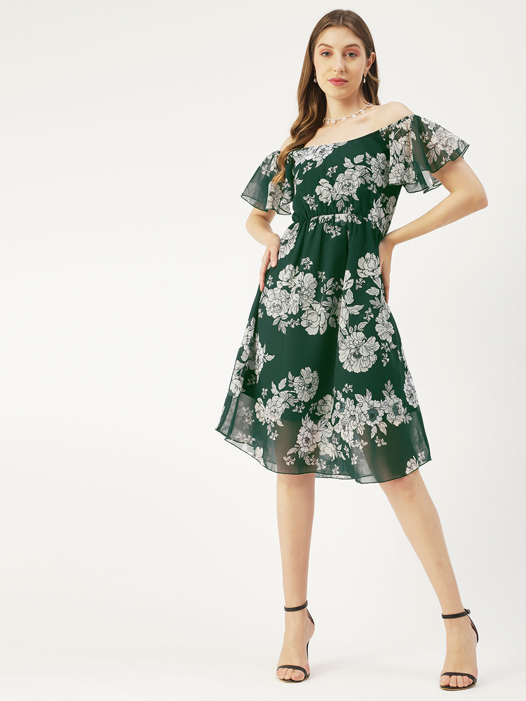 Off-Shoulder Midi Dress, Cinched