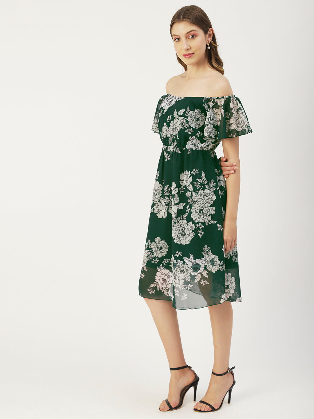 Off-Shoulder Midi Dress, Cinched
