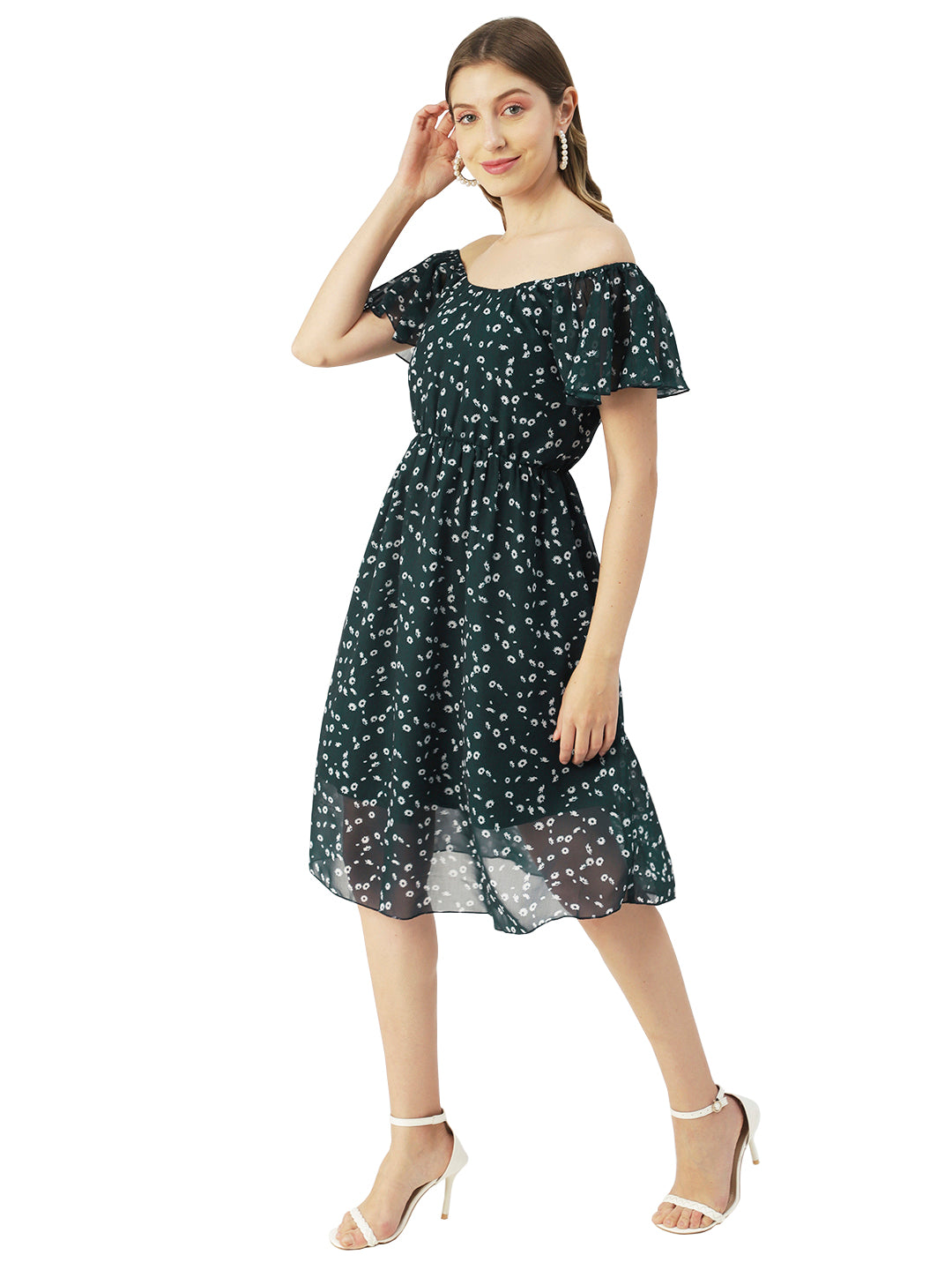 Off-Shoulder Midi Dress, Cinched