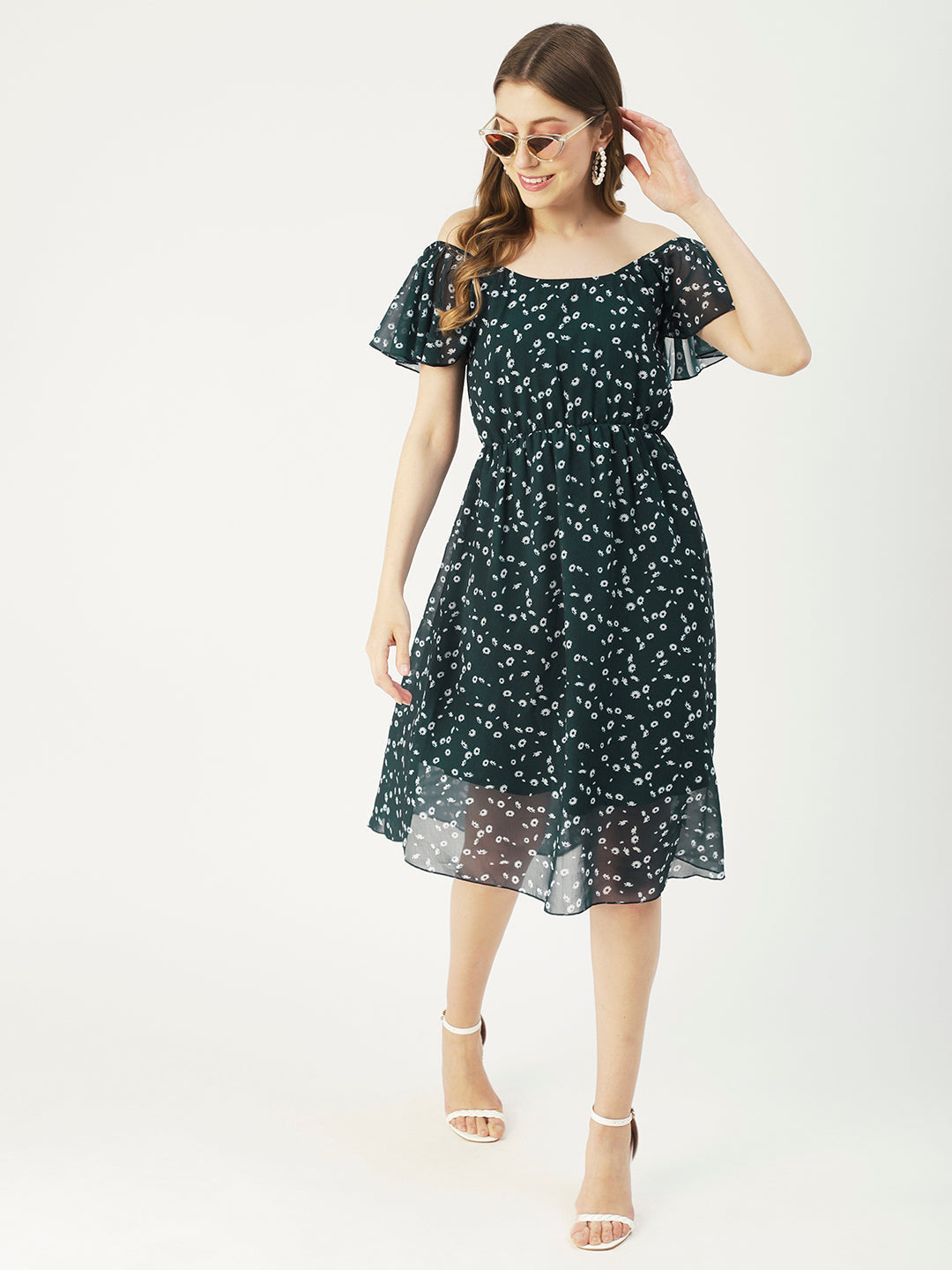 Off-Shoulder Midi Dress, Cinched
