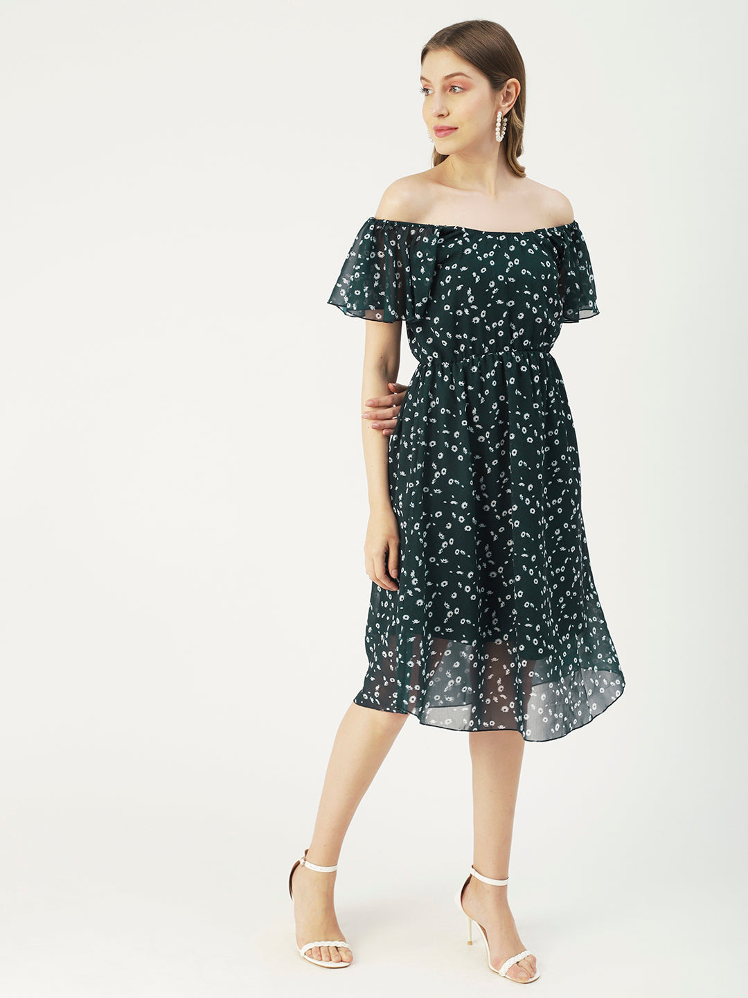 Off-Shoulder Midi Dress, Cinched