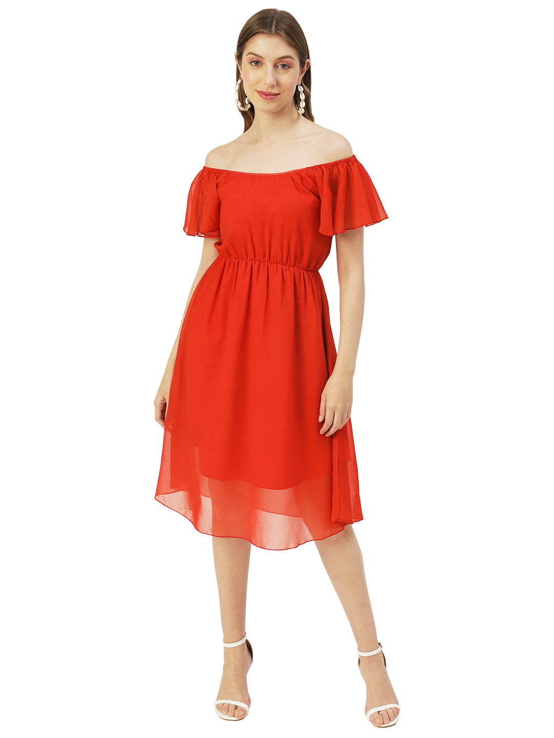 Off-Shoulder Midi Dress, Cinched