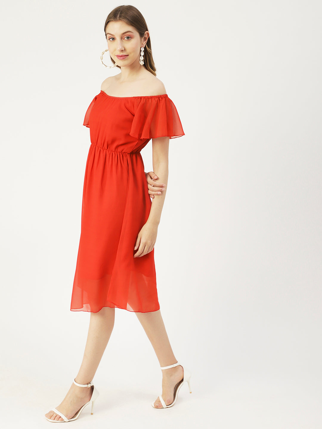Off-Shoulder Midi Dress, Cinched
