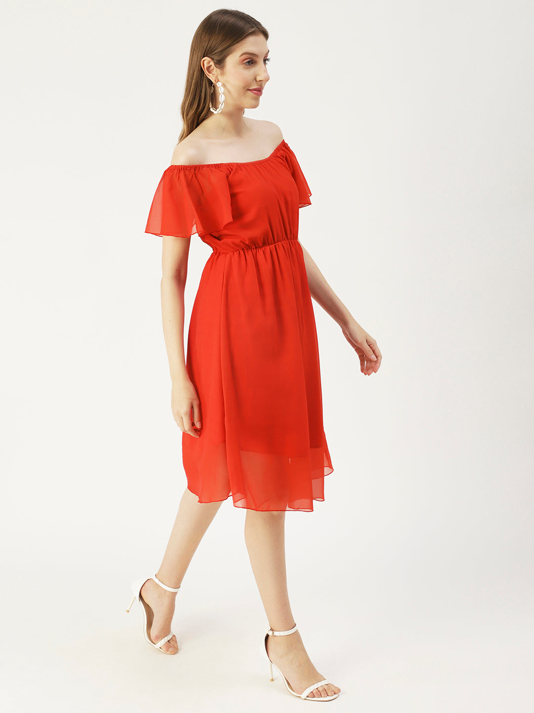 Off-Shoulder Midi Dress, Cinched