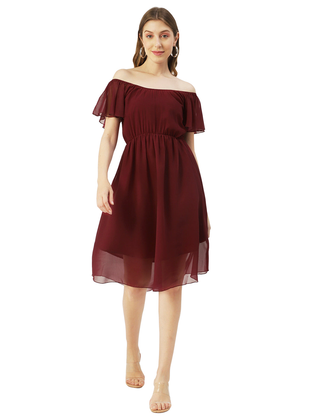 Off-Shoulder Midi Dress, Cinched
