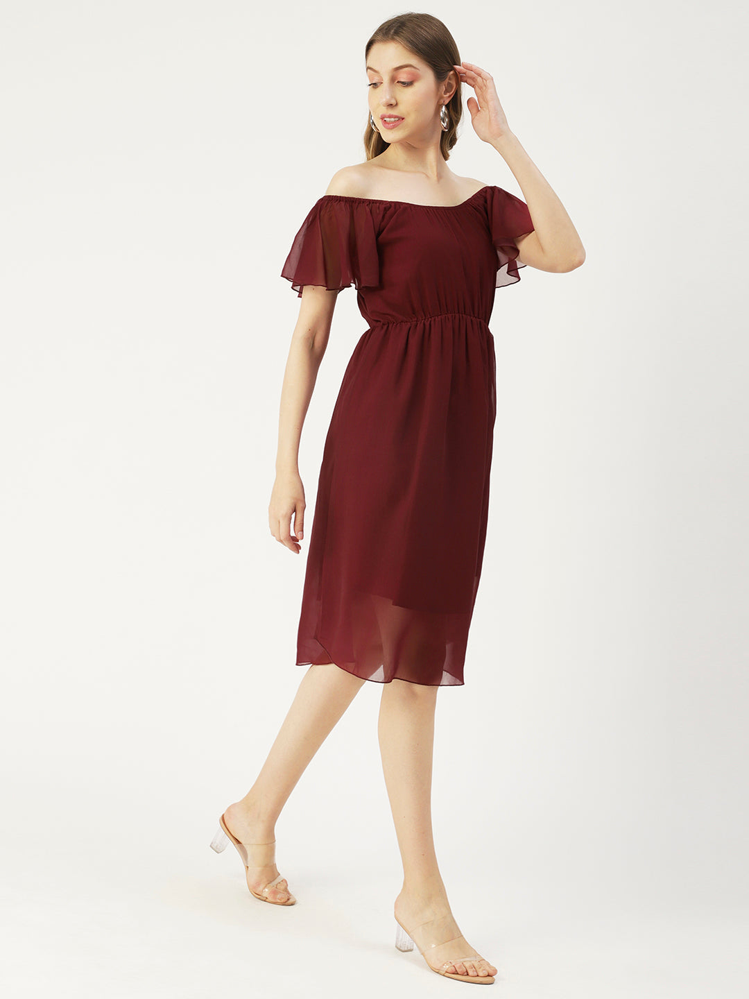Off-Shoulder Midi Dress, Cinched